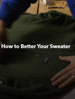 Hands repairing pullover, photo of Patagonia